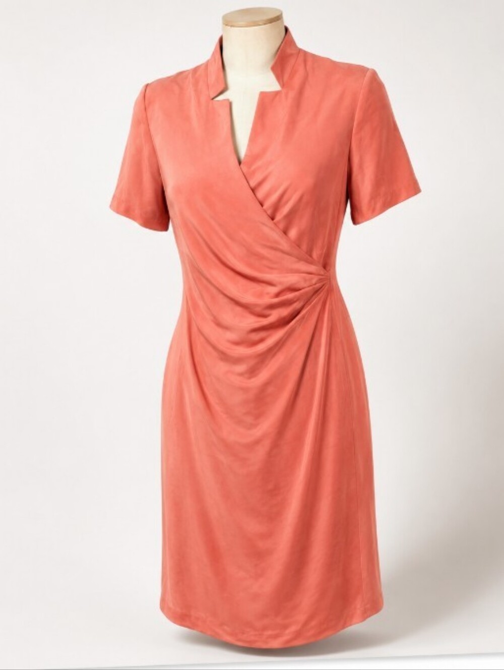 Lafayette 148 New York Coral Silk Faux Wrap Sheath Dress Womens 4 Career Chic